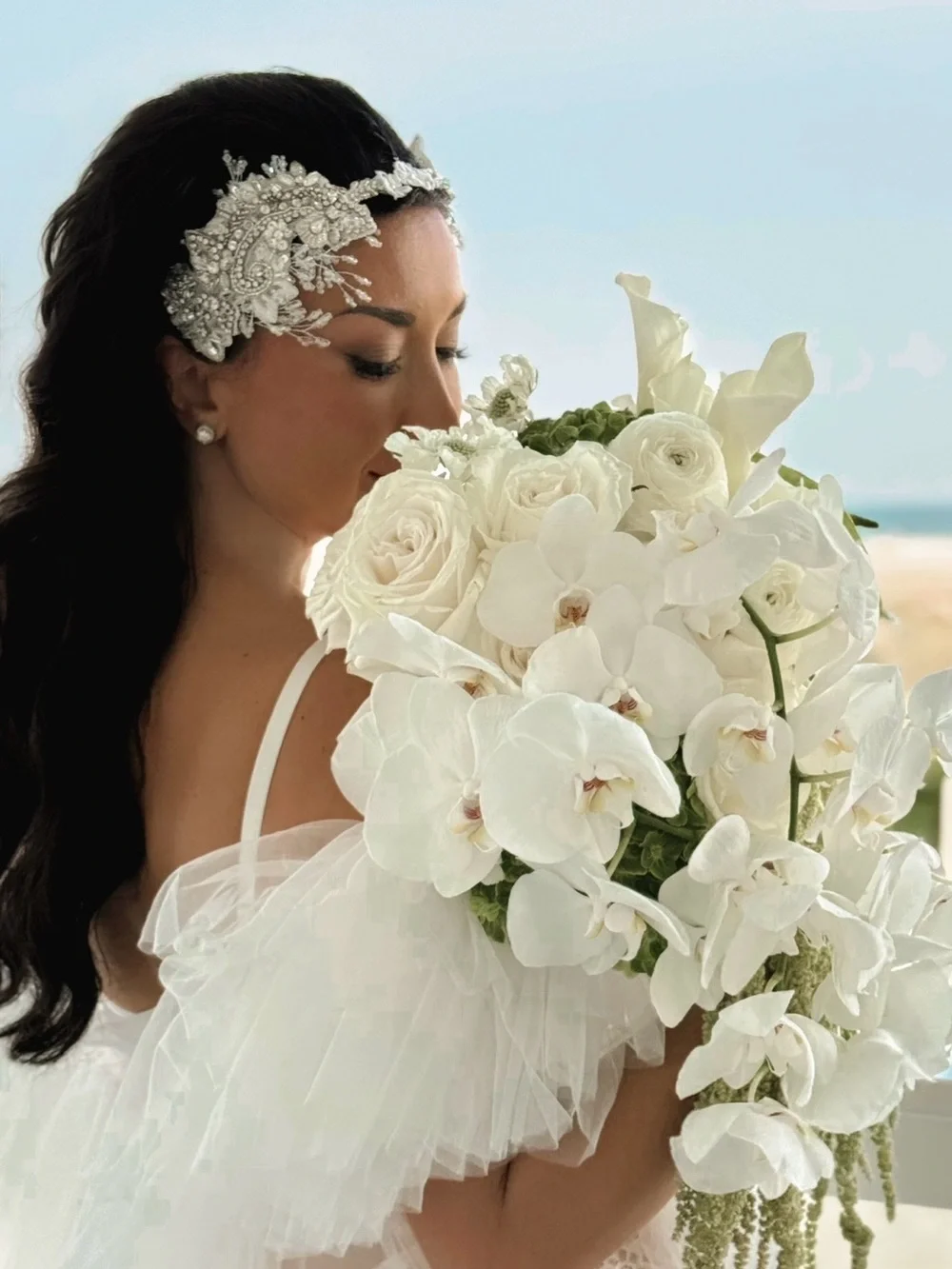 Bridal Crystal Floral Headpiece - White